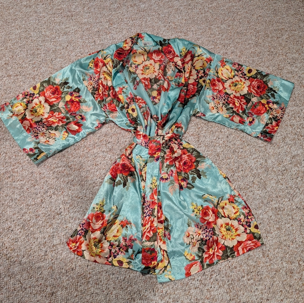 Floral Satin Kimono Robe